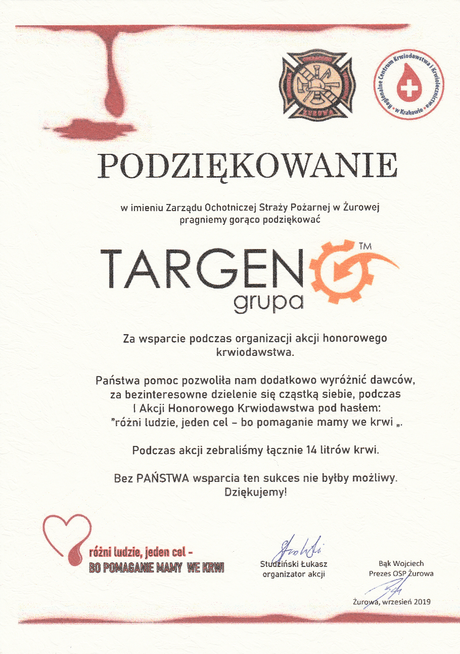 podziękowanie grupie targen