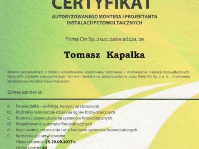 Certyfikat Targen Tomasz Kapałka ON